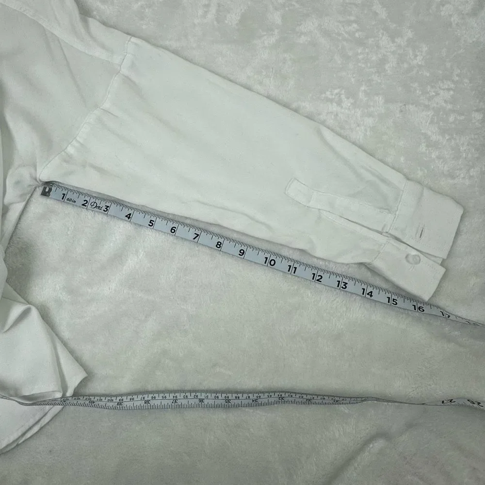 Lou & Grey Women's Size S Button Front Casual Blouse White Double Pockets Lyocel